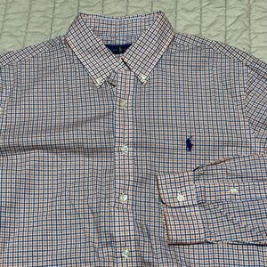Polo Ralph Lauren Mens Long Sleeve Plaid Shirt Orange Blue Check L Blue Pony